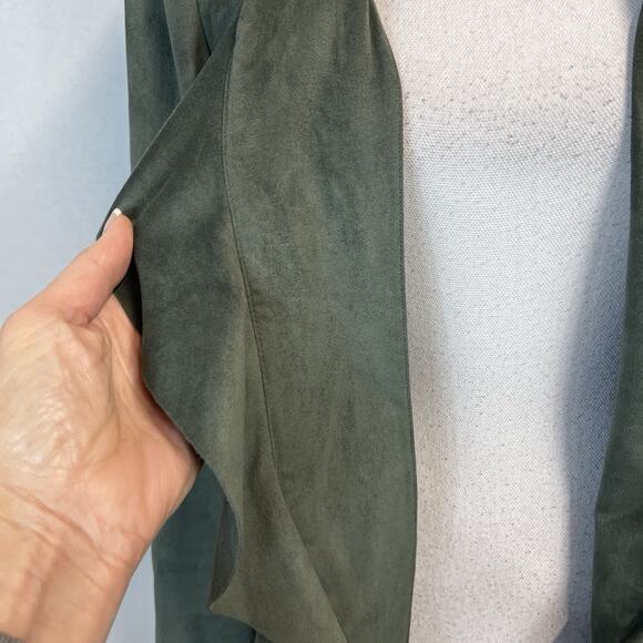 Chico's Waterfall Ruffle Open Front Blazer Jacket size 4 6/0 Olive Green Nubuck - Picture 5 of 8